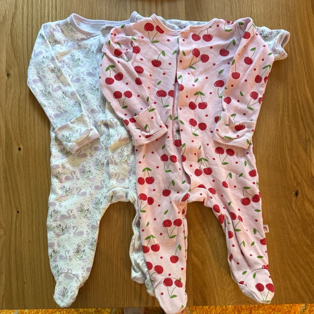 Magnetic Me Pink Cherry & Light Lavender Swan Baby Footie Set